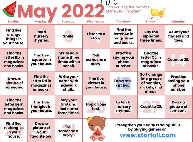 May Kindergarten Readiness Calendar Featured Photo