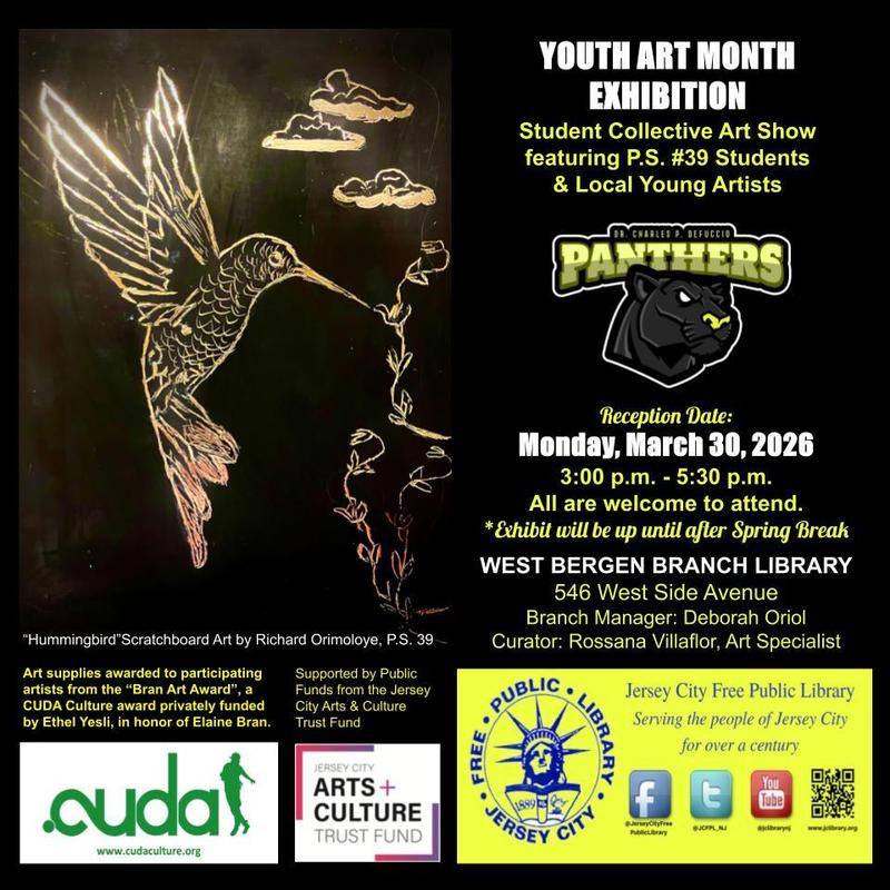 Youth Art Month (Y.A.M.) Exhibit at West Bergen Branch Library