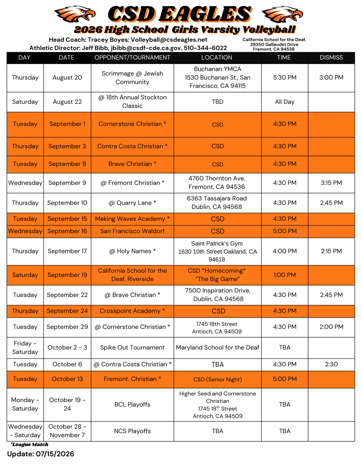 Volleyball schedule