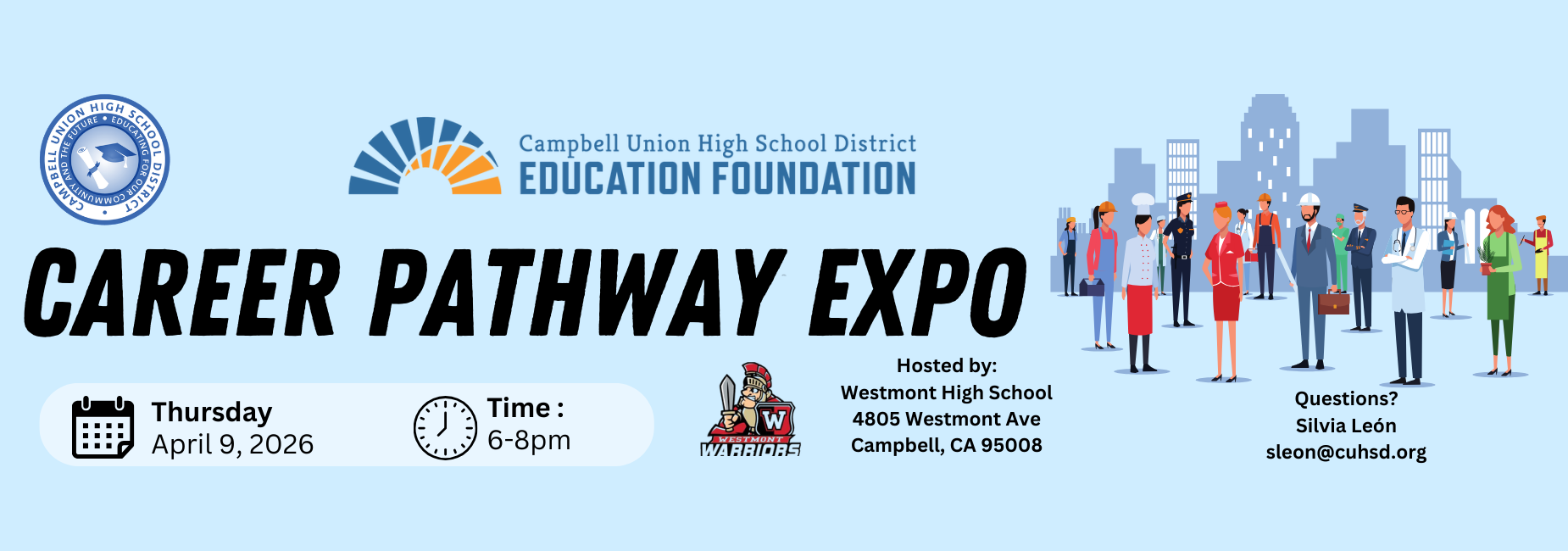 People in different outfits in front of a city