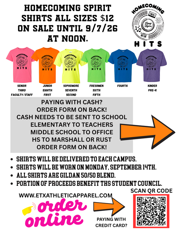 homecoming tshirt orders due Sept. 7 by noon