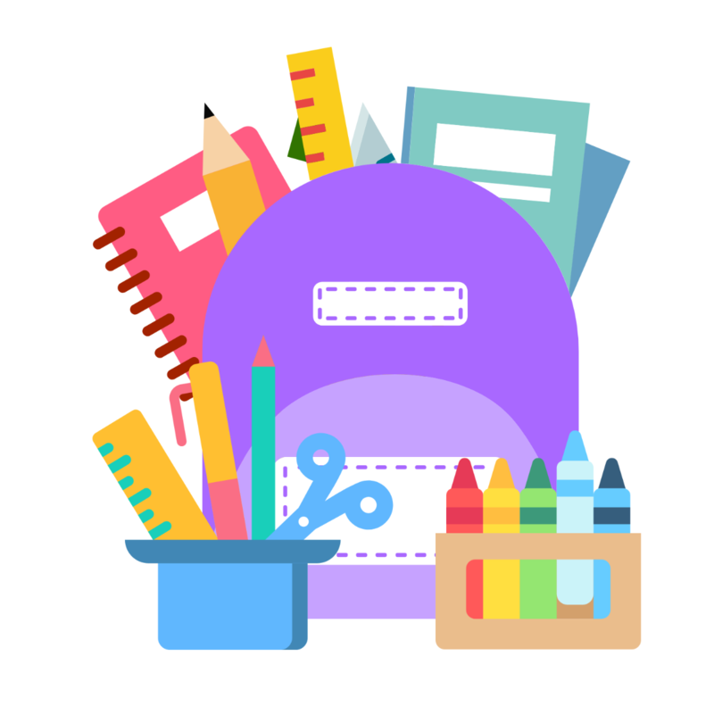 Backpack and school supplies graphic