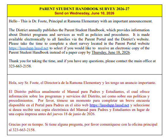 Parent Student Handbook Survey