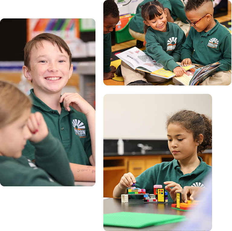 Students engaged in learning and interacting in a classroom collage