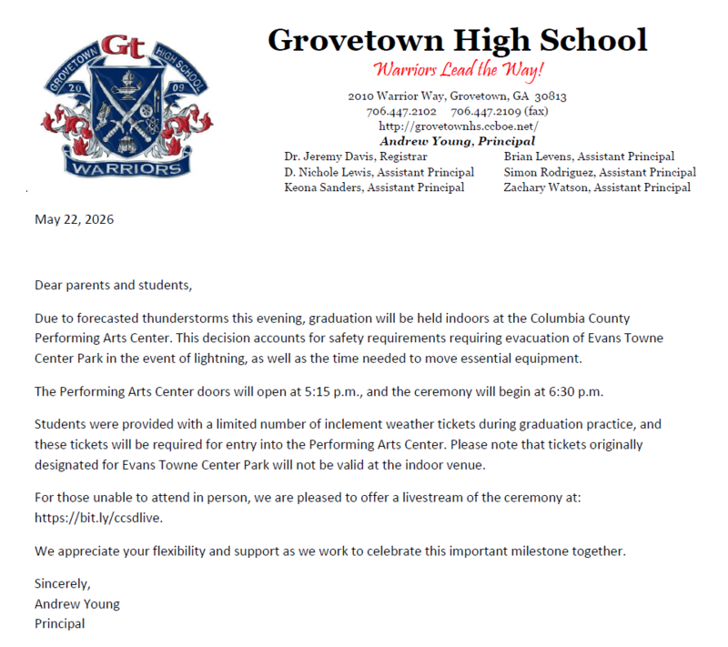 Graduation Ceremony Location Change Memo