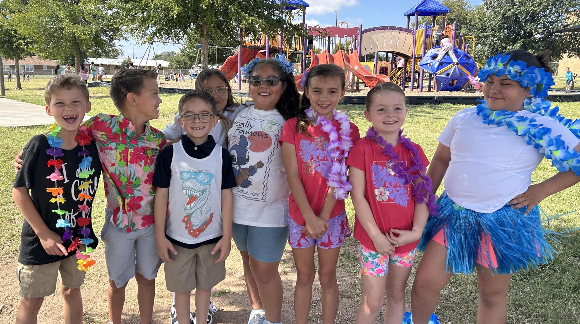 Students dressed up for Hawaiian Day
