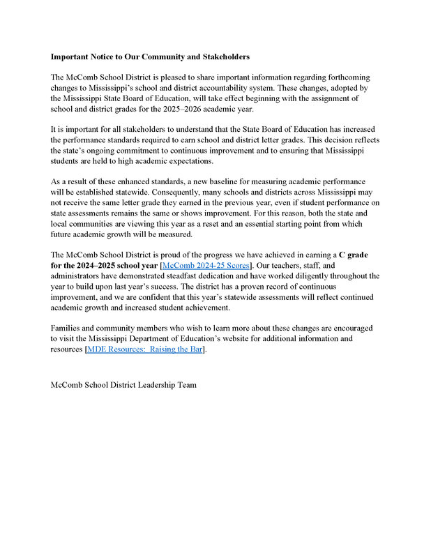 Important Notice to Our Community and Stakeholders