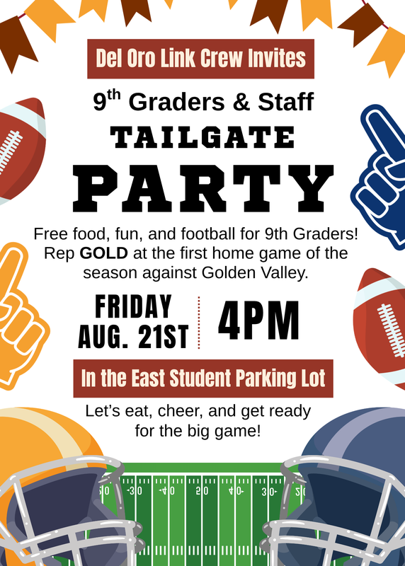 Flyer for Link Crew: Freshmen & Staff Tailgate