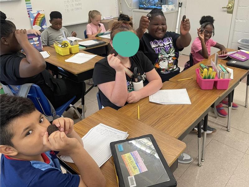 Mrs. Roe's fourth graders reviewed opinion writing by participating in OREO writing today! Their prompt was “Should girls be allowed to play football?” Of course, they ended with a little snack!