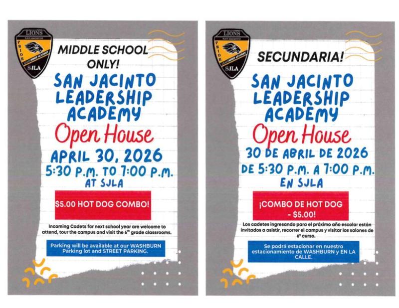 SJLA Open House for Middle School April 30th