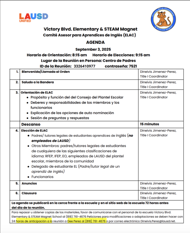 ELAC MEETING 9/3
