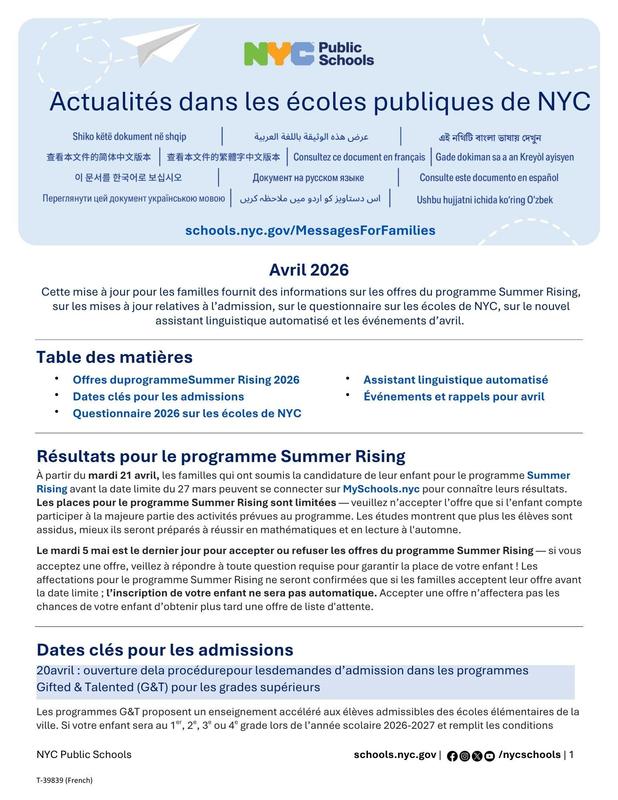 April Family Message 2026. French 2