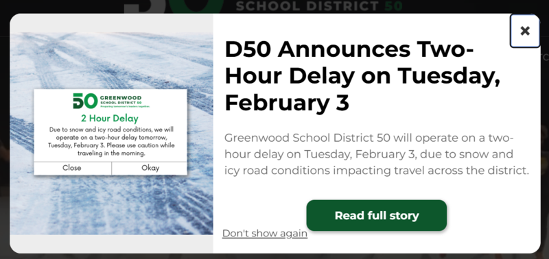 2 hour delay on Tuesday, Feb. 3