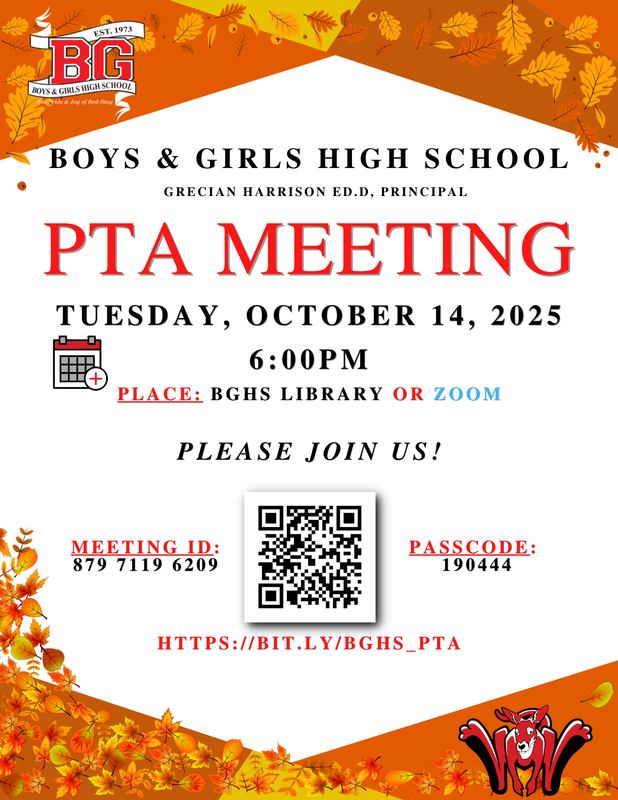 BGHS PTA Meeting - October 14, 2025 @ 6PM