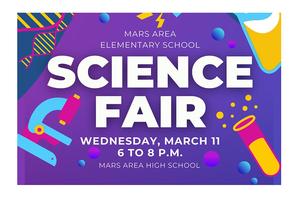 A blue and purple background with the words Science Fair in  white