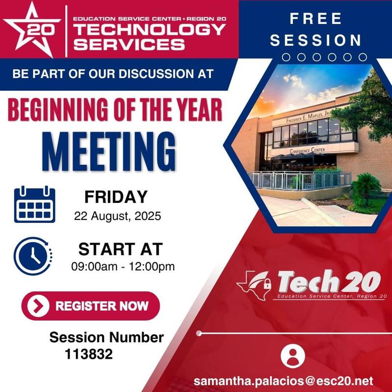 Technology Services – Beginning of Year Technology Leaders Meeting, August 22, Session #113832, Register now!