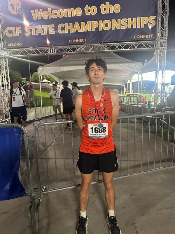SPHS junior Michael Scarince poses after an amazing race at the state championship for track. (Photo Courtesy of CB Richards)