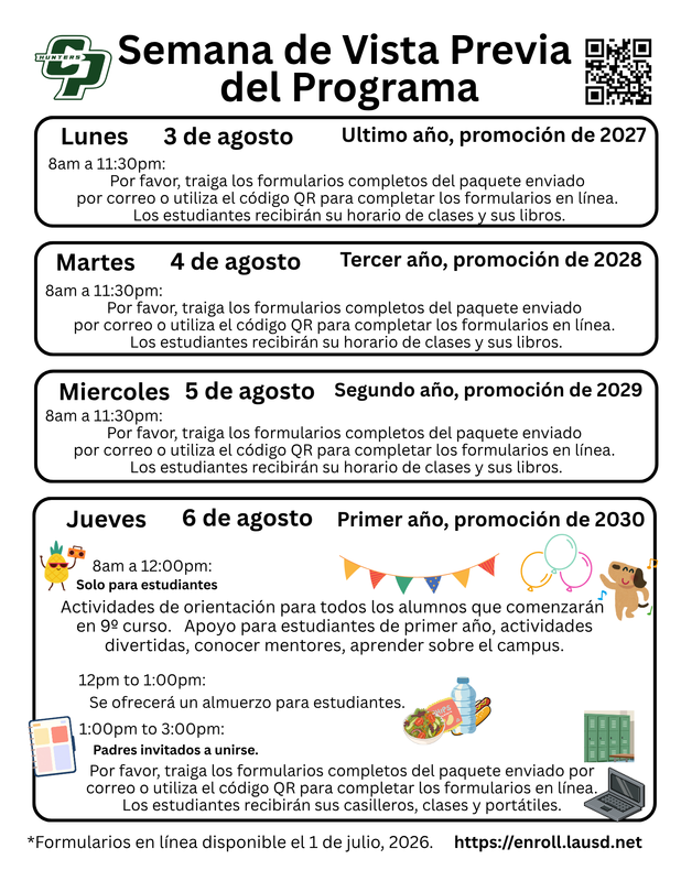 Program Preview Week Overview Listed Here in Spanish
