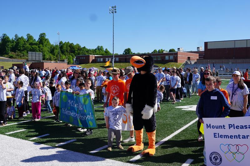 West Wilkes High School Mascot helping with the parade of athletes.