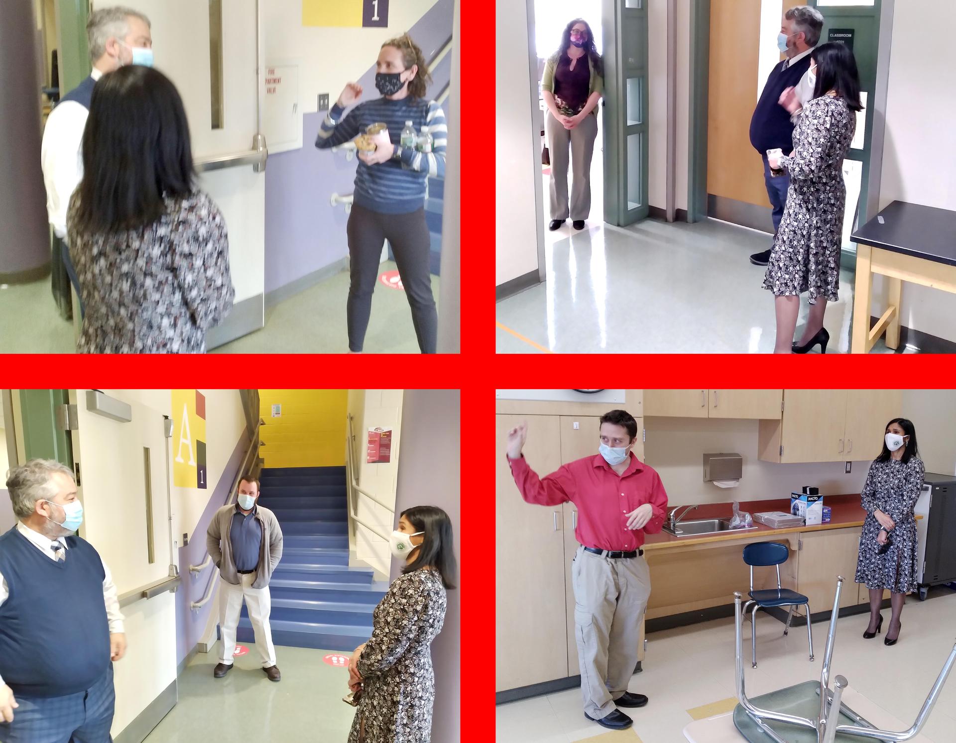Four-tile image, superintendent talking to educators
