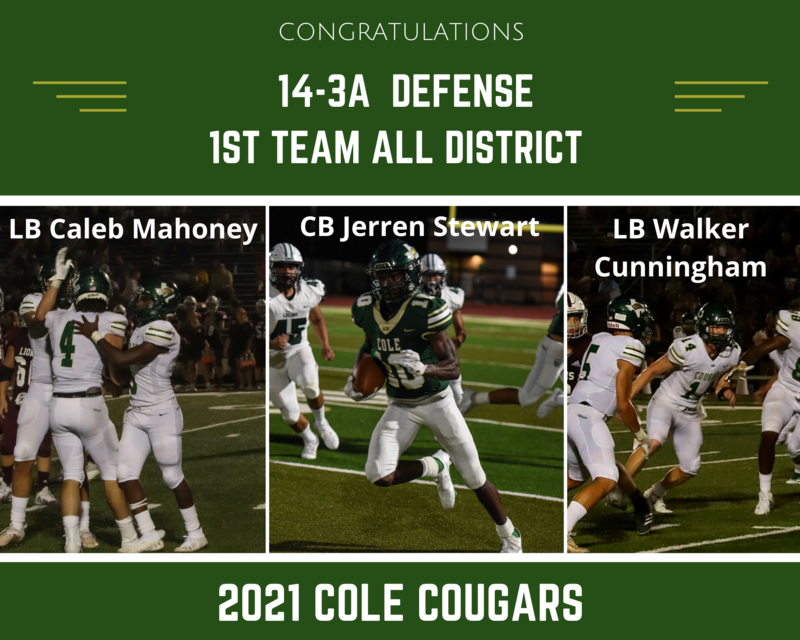 Football All Star Honors! Robert G. Cole Middle and High School