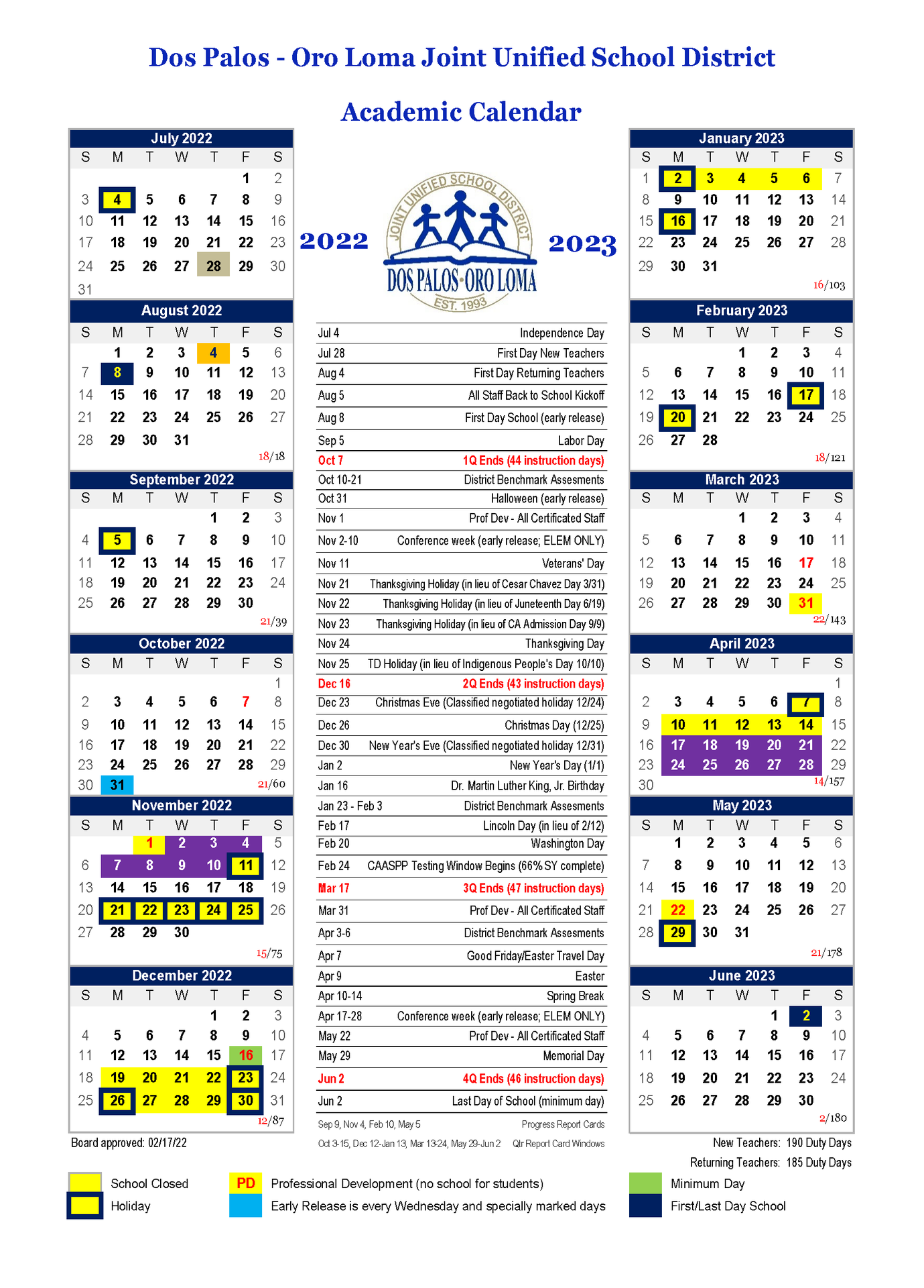 Amarillo Isd Calendar 2022 23 Academic Calendar – District – Dos Palos Oro Loma Joint Unified School  District