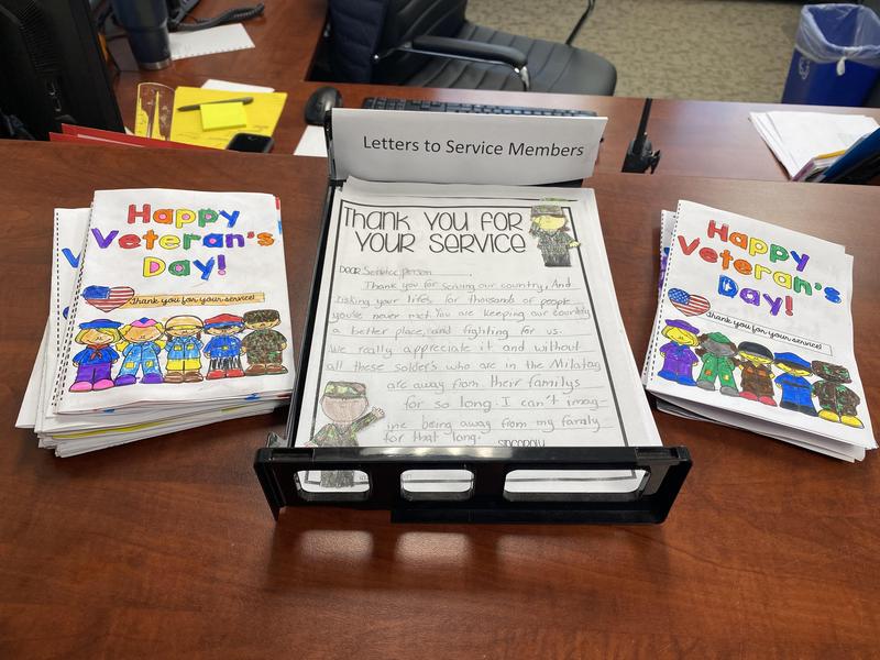 Photo of handmade cards and letters to veterans