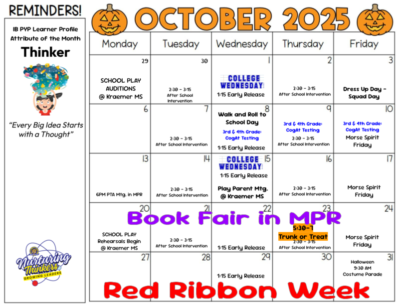 October 2025 Calendar of Events
