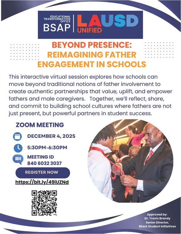 BSAP reimagining father engagement in schools meeting flyer