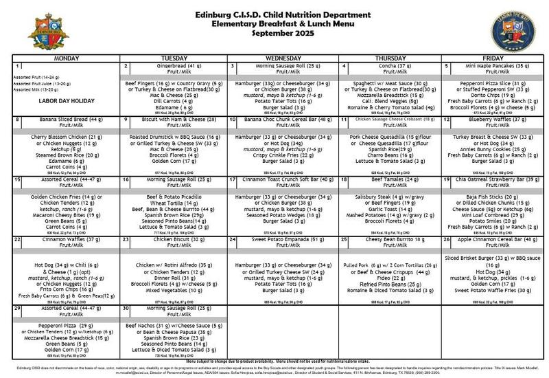 ECISD September 2025 Menu