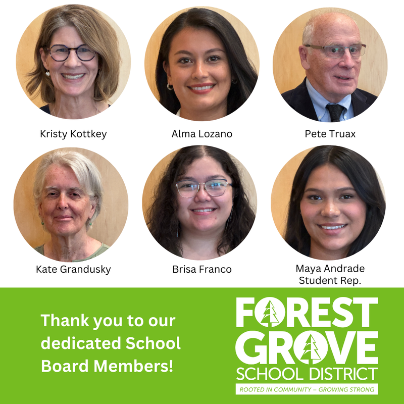 Graphic with six circles containing photos of all six board members.