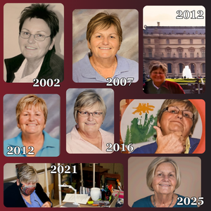 A collage of pictures of Ms. Chambers from 2002-2025