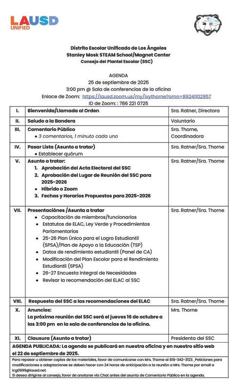 SSC Agenda Spanish