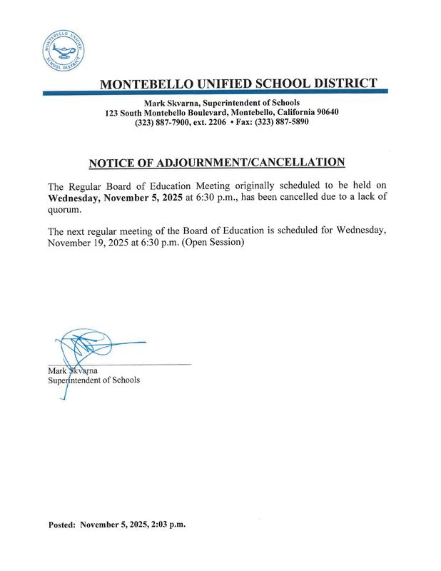 Notice of Cancellation BOE Meeting