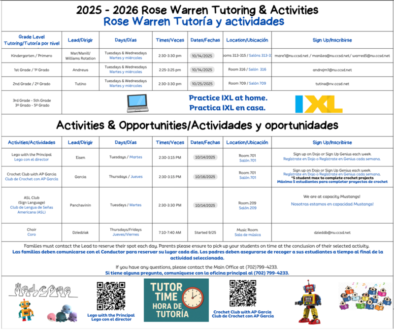 Tutoring & Activity Opportunities