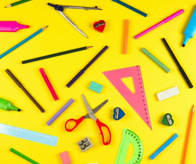 photo of scissors and pencils and protractor