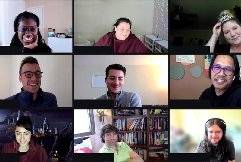 A screenshot of a virtual get together between nine Edlio employees.