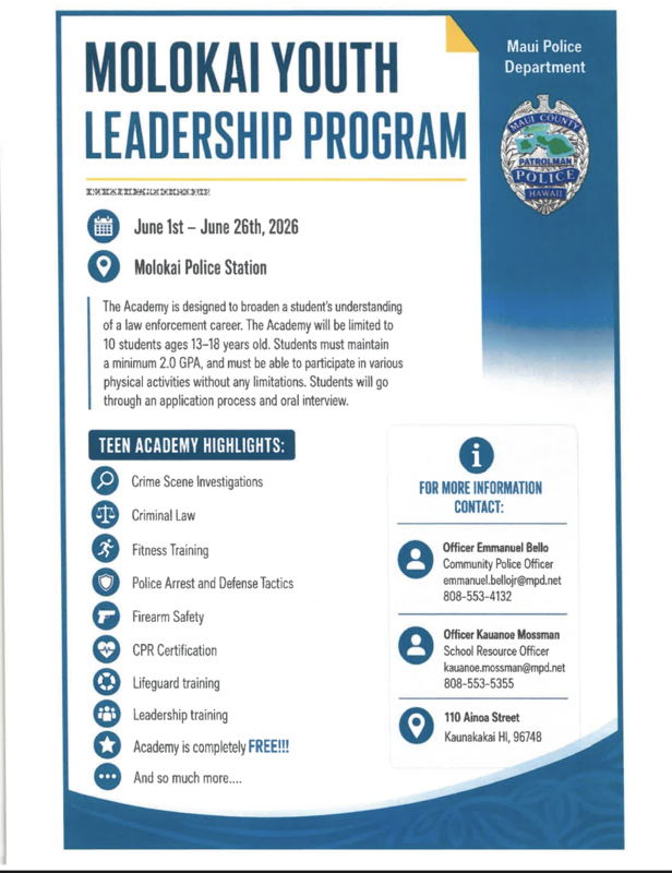 Molokai Youth Leadership Program