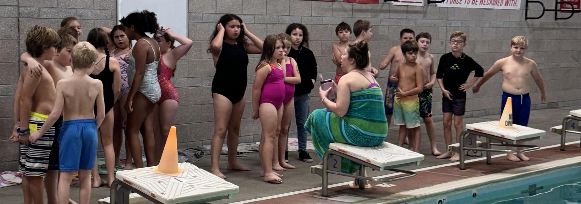 4th grade students at swim safety class at the Lifetime Wellness Center