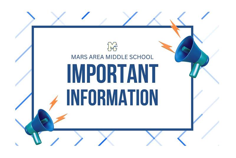 Graphic with school name and important information, features megaphones.