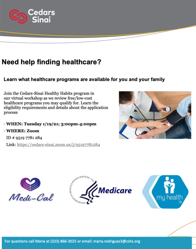 Workshop: Need help finding healthcare? • WHEN: Tuesday 1/19/21; 3:00pm-4:00pm • WHERE: Zoom Featured Photo