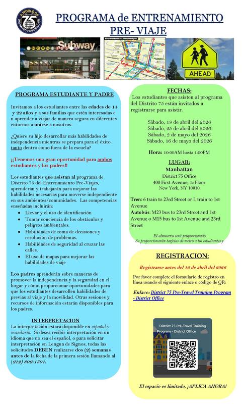 Flyer for a travel training workshop (Spanish)