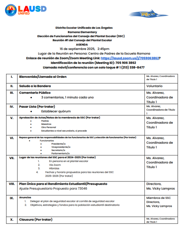 SSC Agenda Spanish