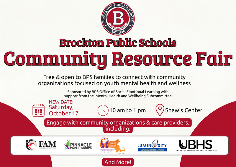 Community Resource Fair in red text with organization logos.