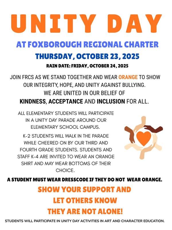 Unity Day at Foxborough Regional Charter School Elementary School: Thursday, October 23rd Featured Photo