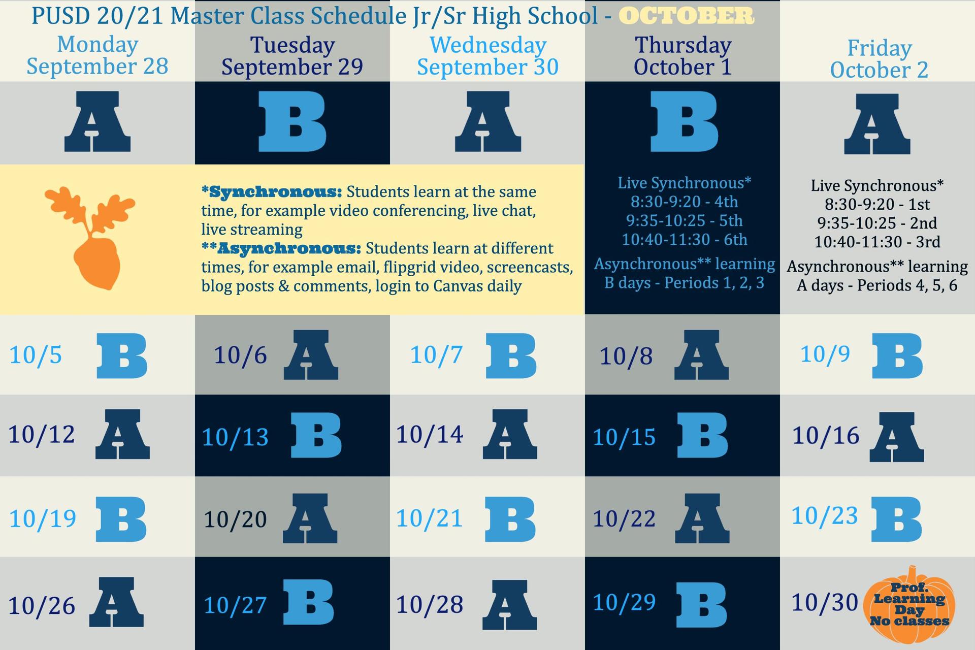 HS Master A/B Schedule October 2020