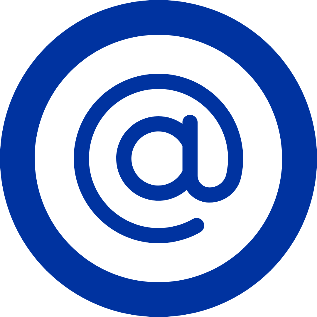 Blue circular icon featuring an '@' symbol in the center.