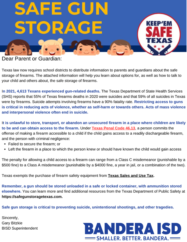 blue background on top with student faces. Keem em safe texas logo. safe gun storage