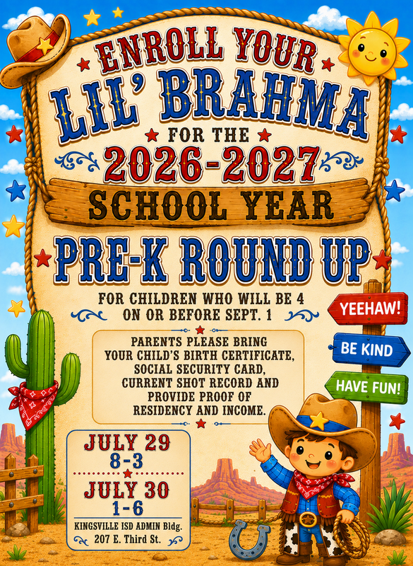 This is an image in a rodeo theme announcing the Pre-K Round.