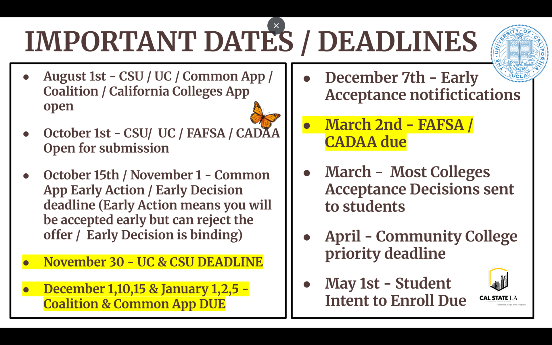College Deadlines